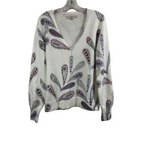 LOFT Lavender White PaisleyV-Neck Sweater Women's Size M